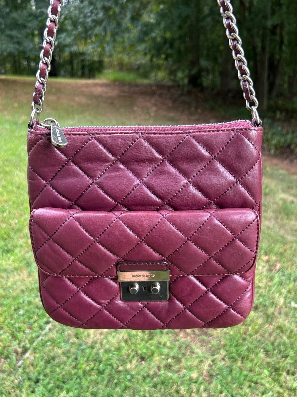 Michael Kors Quilted Leather Chain Shoulder Bag Burgundy Wine